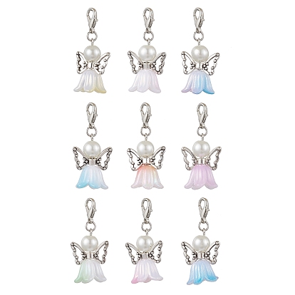 9Piezas de decoraciones colgantes de ángel acrílico, Dijes de cierres de pinza de langosta de aleación para adornos de bolsos