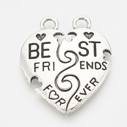 Tibetan Style Alloy Split Pendants, Heart with Word, Cadmium Free & Lead Free