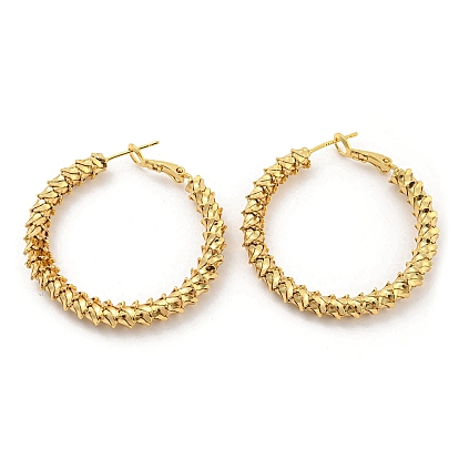 Rack Plating Brass Textured Ring Hoop Earrings, Long-Lasting Plated, Cadmium Free & Lead Free