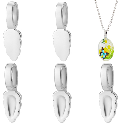 6Pcs 304 Stainless Steel Glue-on Flat Pad Pendant Bails, Leaf
