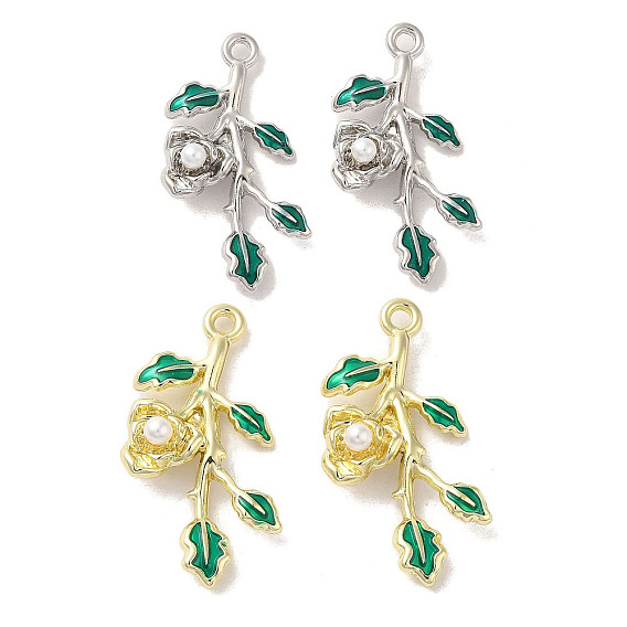 Стойки обшивки сплава эмали подвески, с ABS имитации жемчуга, без кадмия, без никеля и без свинца, лиственные ветки прелести