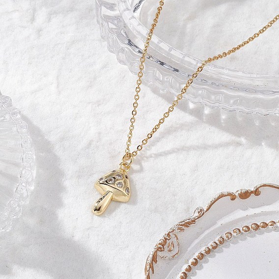 Подвеска в виде осеннего гриба из латуни с микропаве из прозрачных кубических цирконий 304 Женские ожерелья из нержавеющей стали с цепочкой