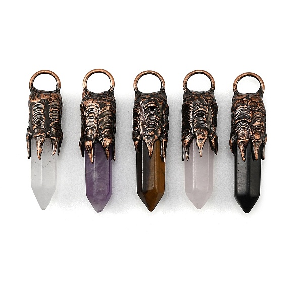 Природных драгоценных камней крупные кулоны, Граненые заостренные подвески в форме пули с латунными оправами в виде лапок, Красная медь