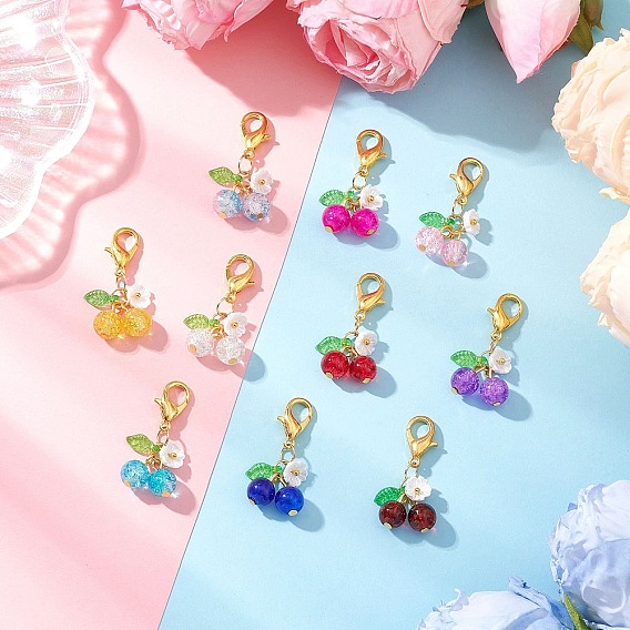 10шт. стеклянные подвесные украшения в виде вишни, с подвесками из акрила и смолы и застежками-лобстерами из сплава