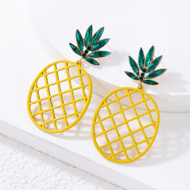 Colorful Pineapple Earrings with Irregular Rhinestones and Geometric Cutouts