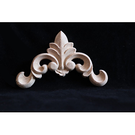 Rubber Wood Carved Onlay Applique, Center Flower Long Applique, for Door Cabinet Bed Unpainted Decor European Style