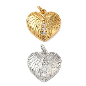 Rack Plating Brass & Clear Cubic Zirconia Pendants, Cadmium Free & Lead Free, Long-Lasting Plated, Heart, with Jump Ring
