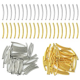 100Pcs 2 Colors Brass Tube Beads, Curved, Nickel Free