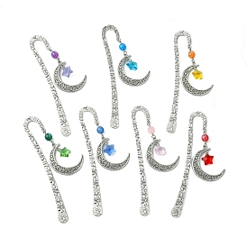 7Pcs Moon Star Resin & Glass Charm Bookmarks, Alloy Hook Bookmarks