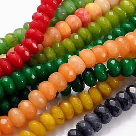 Natural White Jade Gemstone Beads, Mixed Color, Dyed, Faceted Rondelle, 8x5mm, Hole: 1.2mm, about 77 pcs/strand, 15.5 inch