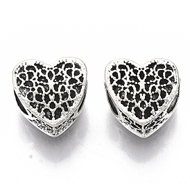 Tibetan Style Alloy European Beads, Cadmium Free & Lead Free, Heart