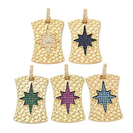 Латунные микро проложить кубического циркония подвески, прямоугольник со звездными подвесками, стойки покрытие, прочное покрытие, без кадмия и без свинца, реальный 18 k позолоченный