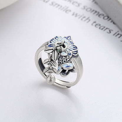 Цветок с листом 925 перстни из стерлингового серебра с эмалью