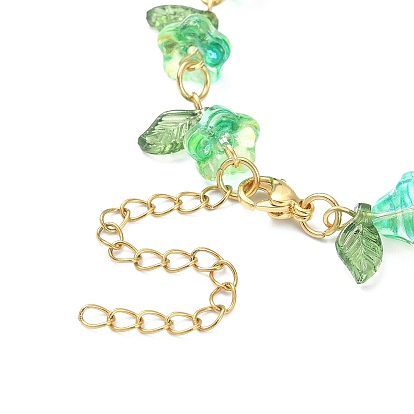 4Pcs 4 Color Acrylic & Glass Beaded Flower Linnk Chain Bracelets Set, Golden 304 Stainless Steel Jewelry for Women