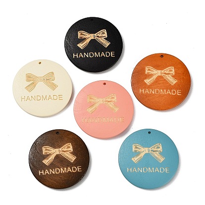Древесины подвески, плоские круглые подвески с надписью "ручная работа"