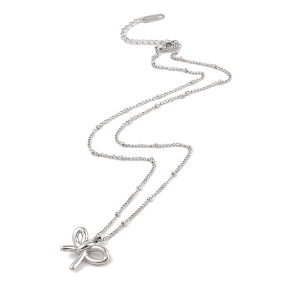 304 Stainless Steel Pendant Necklace, Bowknot