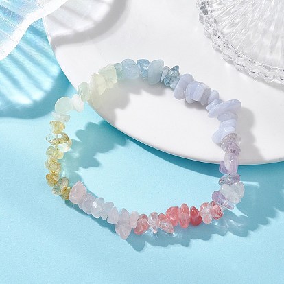 Браслеты из натуральных и синтетических смешанных драгоценных камней с бусинами из чакры, эластичные, женские