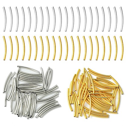 100Pcs 2 Colors Brass Tube Beads, Curved, Nickel Free