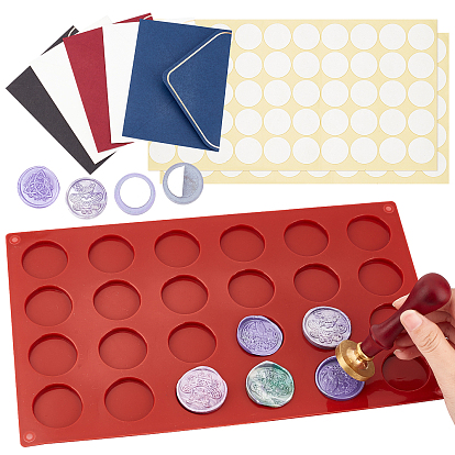 1Pc Flat Round DIY Silicone Molds, 5Pc Paper Envelope, with Golden Edge, Rectangle and 2 Sheets Gift Tag Labels Self-Adhesive Present Stickers, for Label Stickers for Gifts