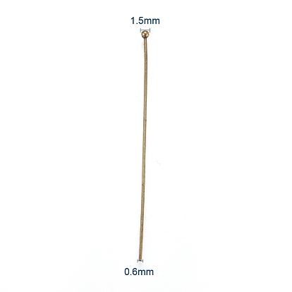 Jewelry Findings, Brass Ball Head Pins, 0.6mm Thick, Head: 1.5mm