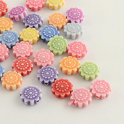 Craft Style Acrylic Beads, Flower, 11x4mm, Hole: 2mm, about 1400pcs/500g
