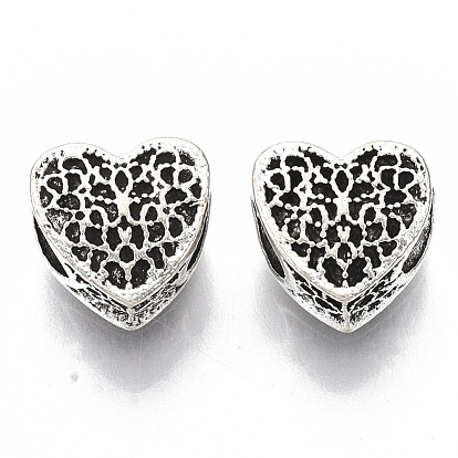 Tibetan Style Alloy European Beads, Cadmium Free & Lead Free, Heart