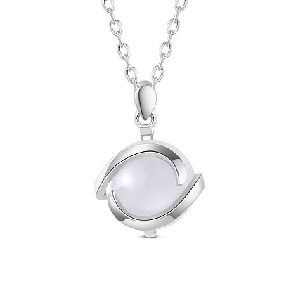 925 Sterling Silver Pendant Necklace, with Opal, Round, White