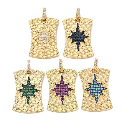 Латунные микро проложить кубического циркония подвески, прямоугольник со звездными подвесками, стойки покрытие, прочное покрытие, без кадмия и без свинца, реальный 18 k позолоченный