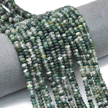 Природные моховой агат бисер нитей, матовые, рондель