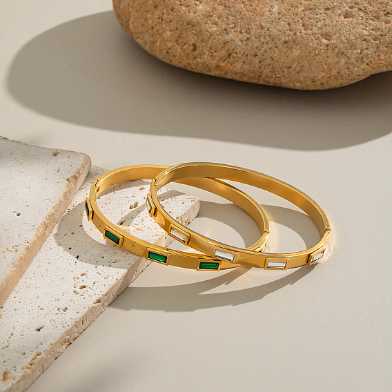 Европейские 304 браслеты из нержавеющей стали с кубическим цирконием для женщин, прямоугольные, реальный 18 k позолоченный