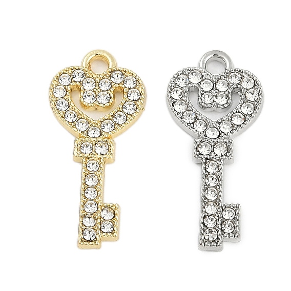 Подвески из сплава с микропаве из стразов, сердцем и ключевыми