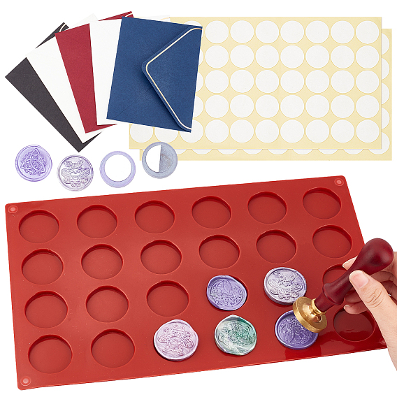 1Pc Flat Round DIY Silicone Molds, 5Pc Paper Envelope, with Golden Edge, Rectangle and 2 Sheets Gift Tag Labels Self-Adhesive Present Stickers, for Label Stickers for Gifts