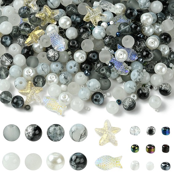 Наборы для изготовления ювелирных изделий своими руками, включая круглые стеклянные бусины, Бисер из стекла 