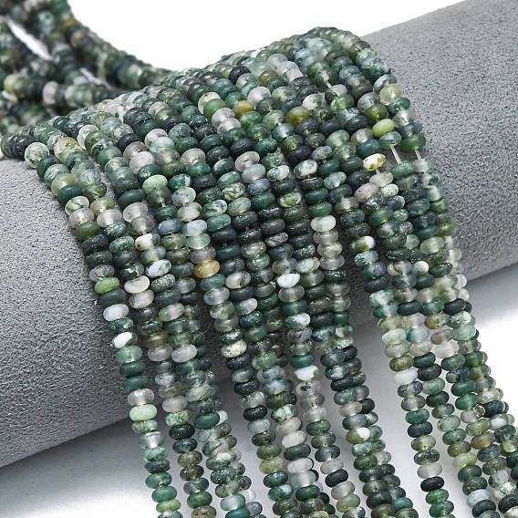 Природные моховой агат бисер нитей, матовые, рондель