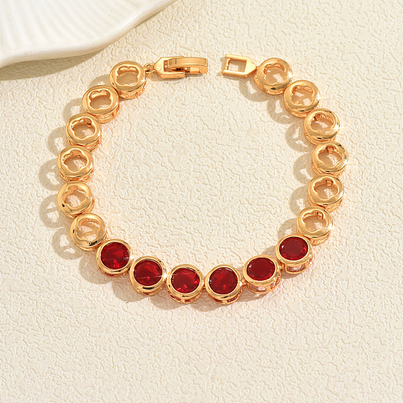 Винтажные латунные браслеты-цепочки с микропаве из кубических цирконий для женщин, плоско-круглые