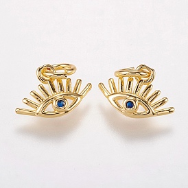 Латунные микро проложить кубического циркония прелести, глаза подвески, синие