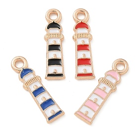 Alloy Enamel Pendants, Light Gold, Cadmium Free & Nickel Free & Lead Free, Lighthouse Charm
