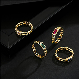 Minimalist Geometric Chain Ring with Adjustable Zirconia Stone for Women