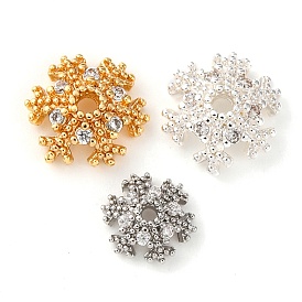 Brass Micro Pave Clear Cubic Zirconia Bead Caps, Flower