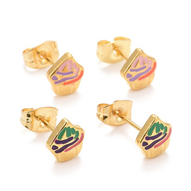 304 Stainless Steel Enamel Stud Earrings, with 316 Stainless Steel Pin, Ice Cream