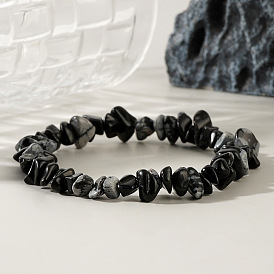 Natural Snowflake Obsidian Chip Beads Stretch Bracelets for Women