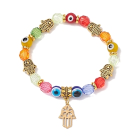 Bracelets extensibles en résine et perles acryliques mauvais œil, religion hamsa main 201 bracelets à breloques en acier inoxydable pour femmes