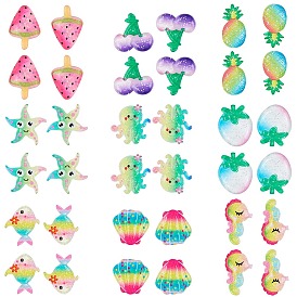 Resin Cabochons, with Glitter Powder, Watermelon, Grape, Pineapple, Peach, Starfish, Shell, Fish, Octopus, Sea Horse