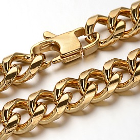 304 Stainless Steel Curb Chain Necklaces, with Lobster Claw Clasps, 21.6 inch(55cm), 12mm