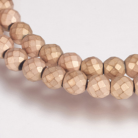 Galvanoplastie non magnétiques hématite synthétique brins de perles, AA grade, ronde à facettes, givré