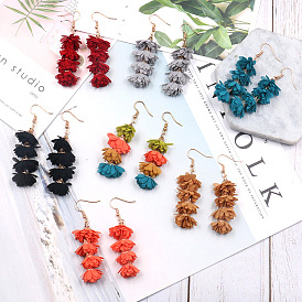 Bohemian Style Multi-layer Tassel Earrings with Minimalist Fabric Flowers for Women's Fashion Accessories