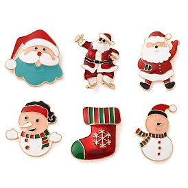 Christmas Theme Enamel Pins, Golden Alloy Brooches for Backpack Clothes