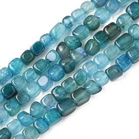 Нити бусин из натурального агата с прожилками дракона (окрашенные и нагретые), кубические