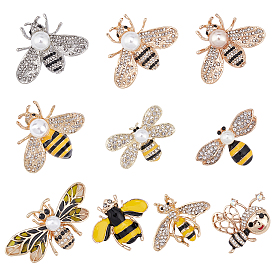 Broches de abeja de esmalte de aleación nbeads, con diamantes de imitación y perlas de plástico