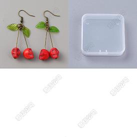 1 Pair Colorful Synthetic Turquoise Skull Cherry Dangle Earrings, Iron Long Drop Earrings for Women